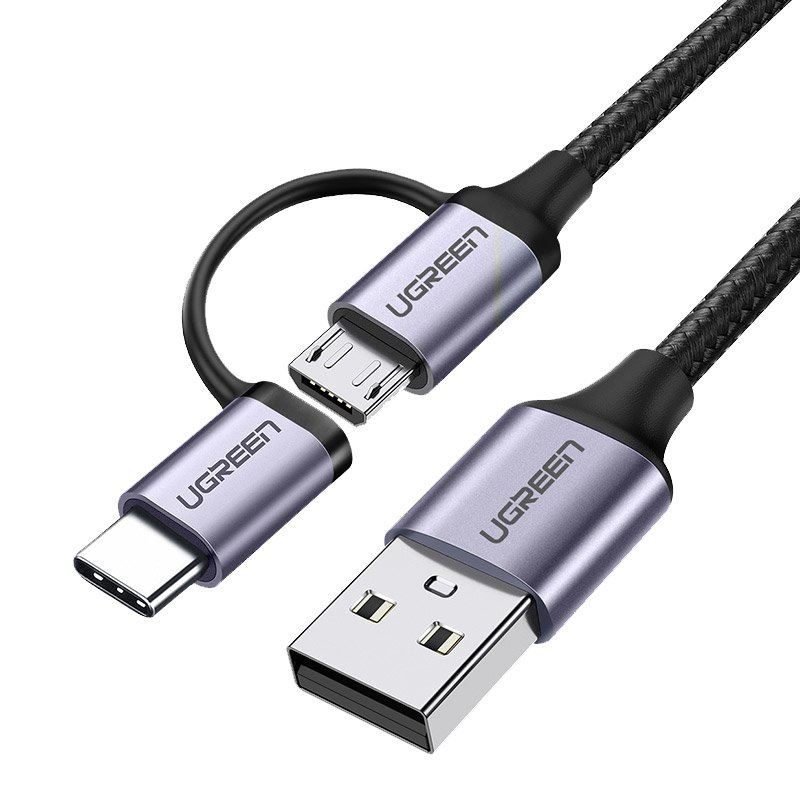2v1 Strong pīts kabelis USB - microUSB + USB-C 1m 2.4A melns