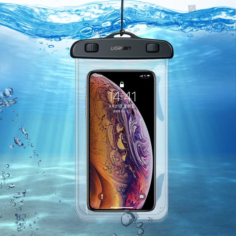 Waterproof phone pouch case with lanyard IPX8 up to 30m black