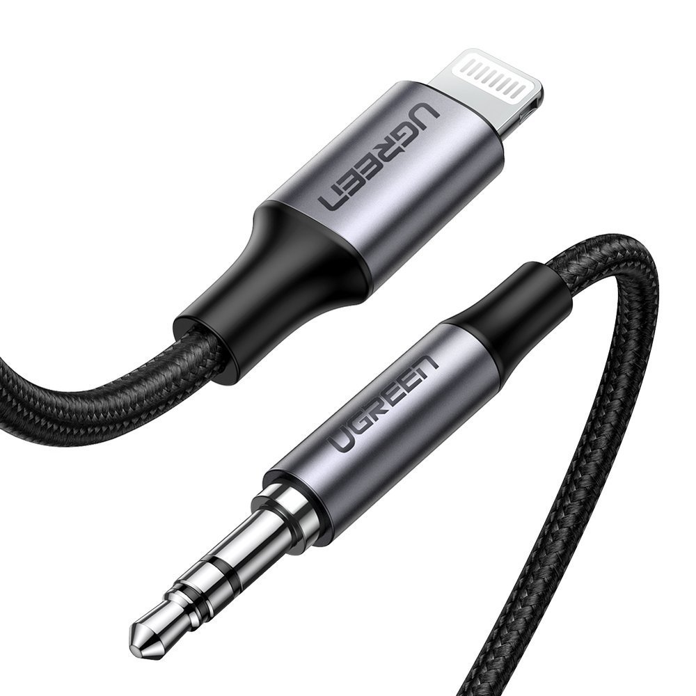 Garso kabelis AUX į iPhone MFI Lightning - 3,5 mmmini lizdas 1 m pilkas