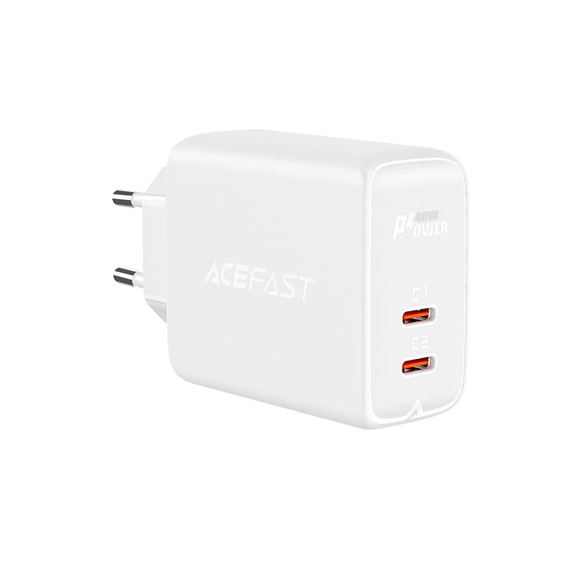 Maitinimo įkroviklis 2x USB-C 40W PPS PD QC 3.0 AFC FCP baltos spalvos