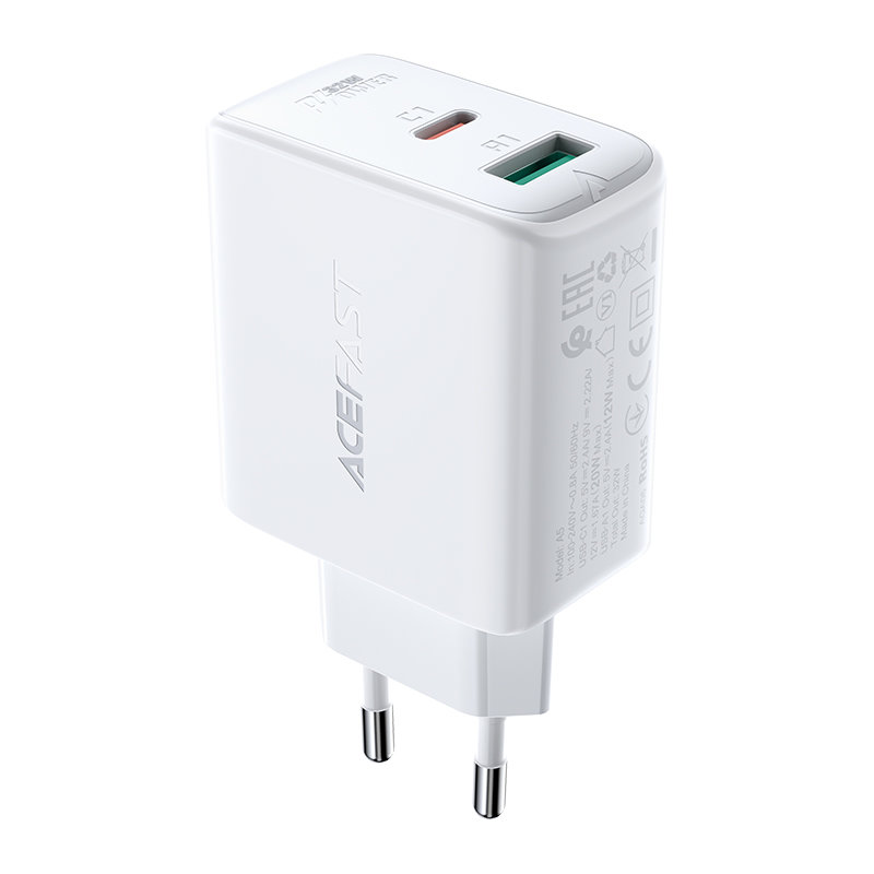 USB-C USB 32W PPS PD QC 3.0 AFC FCP tīkla lādētājs balts