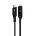 Pīts kabelis ar LED ekrānu iPhone MFI USB-C - Lightning 1.2m 30W 3A melns