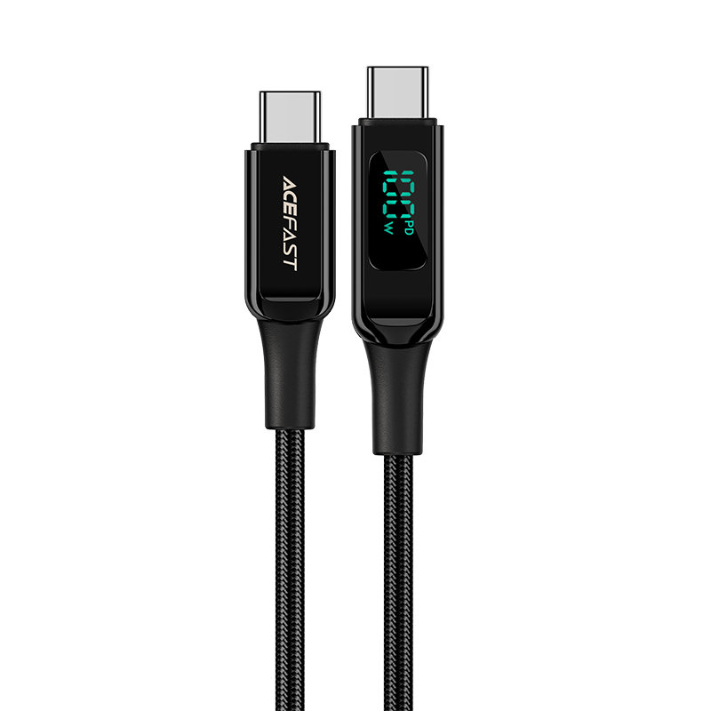 Pintas kabelis su LED ekranu USB-C 100W 20V 5A 2 m juodas
