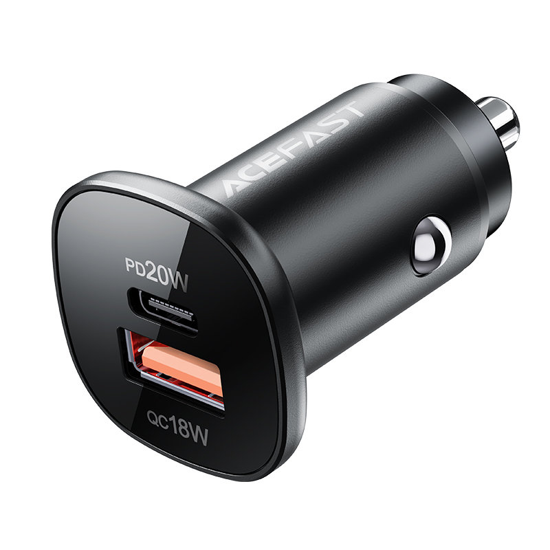 Auto lādētājs 38W USB-C USB Power Delivery QC 3.0 melns