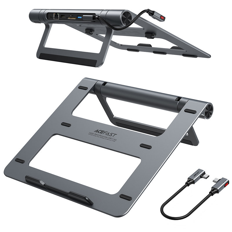 8in1 Laptop Stand + Multifunction HUB USB-C TF SD HDMI 4K RJ45 100W grey