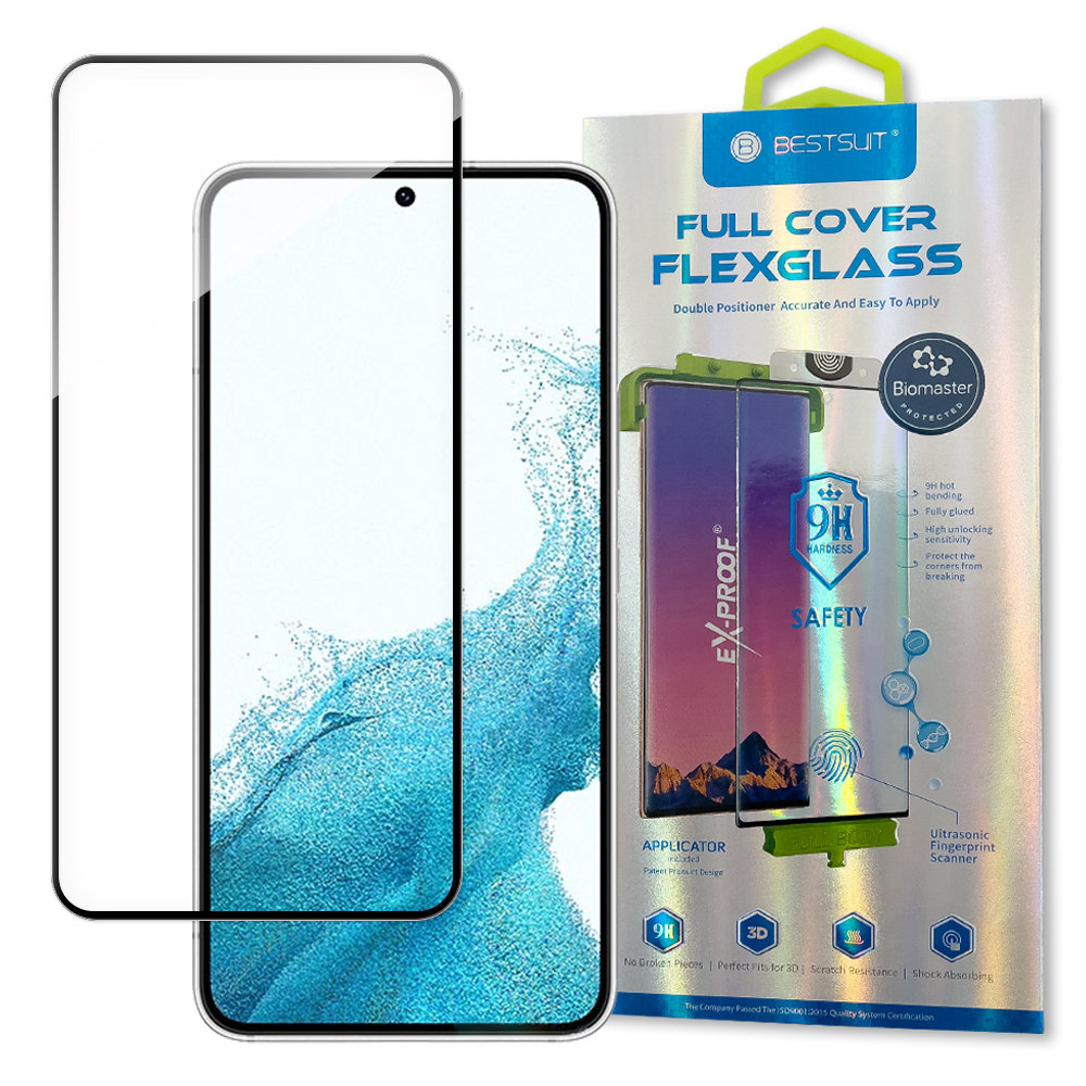 Pilna ekrāna rūdīta stikla plēve ar rāmi Samsung Galaxy S22 caurspīdīga