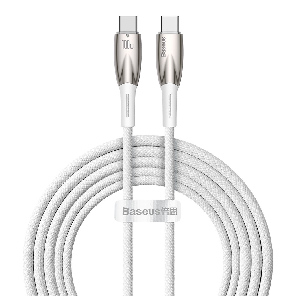 "Glimmer" serijos USB-C 480Mb/s PD 100W greitojo įkrovimo kabelis, 2 m, baltas