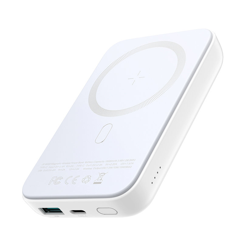 Mini Power Bank 10000mAh magnētiskā ar QC PD USB-C lādētāju, balts