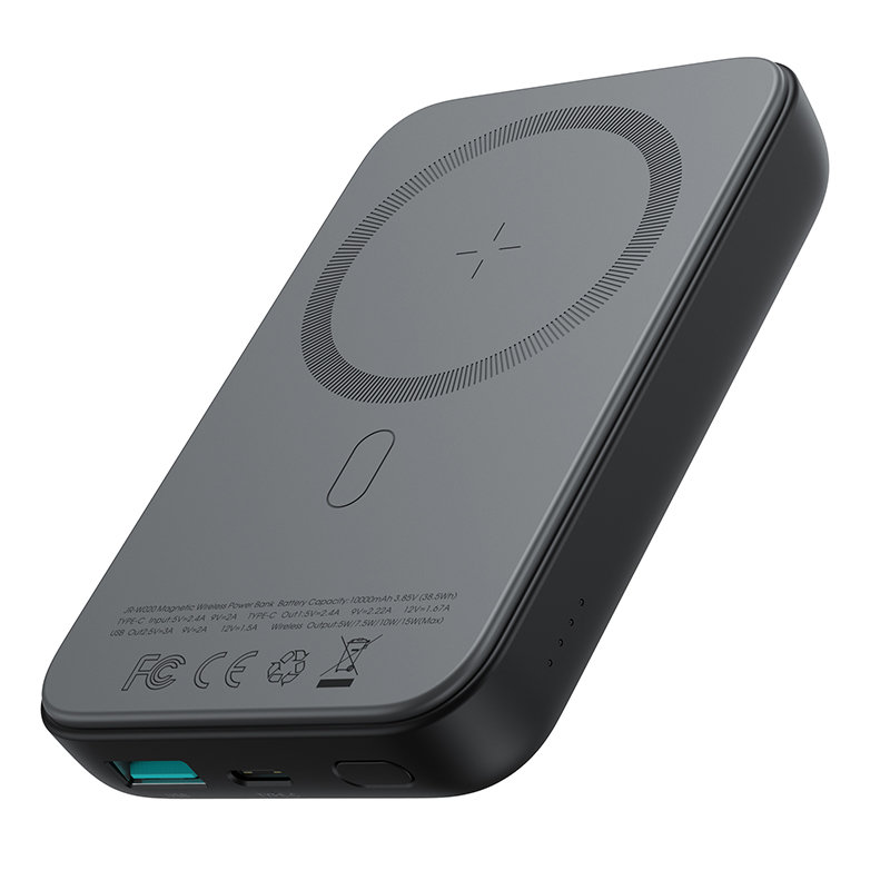 Mini Power Bank 10000mAh magnētiskā ar QC PD USB-C lādētāju melns