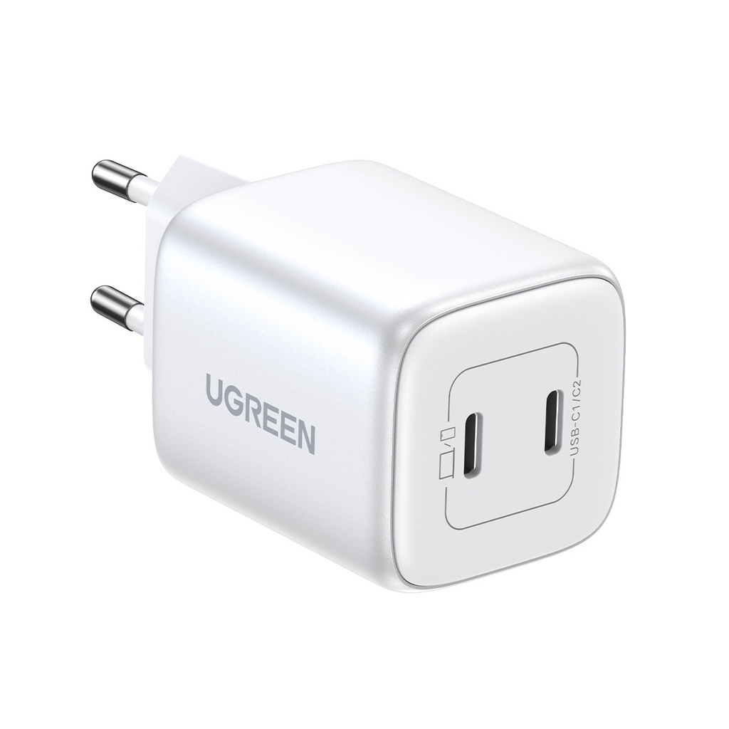 GaN 2x USB-C 45W QC PD quick charger white