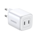 GaN 2x USB-C 45W QC PD quick charger white