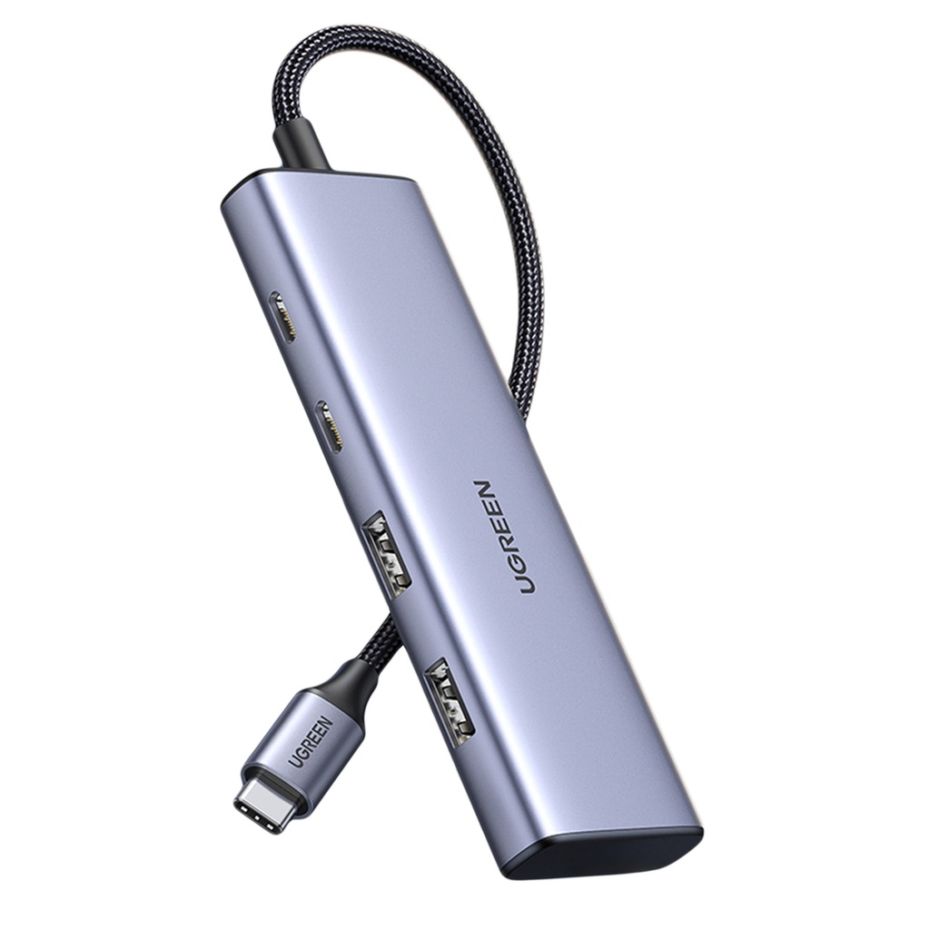 HUB porta adapteris USB-C - 2x USB-A 2x USB-C 20cm pelēks