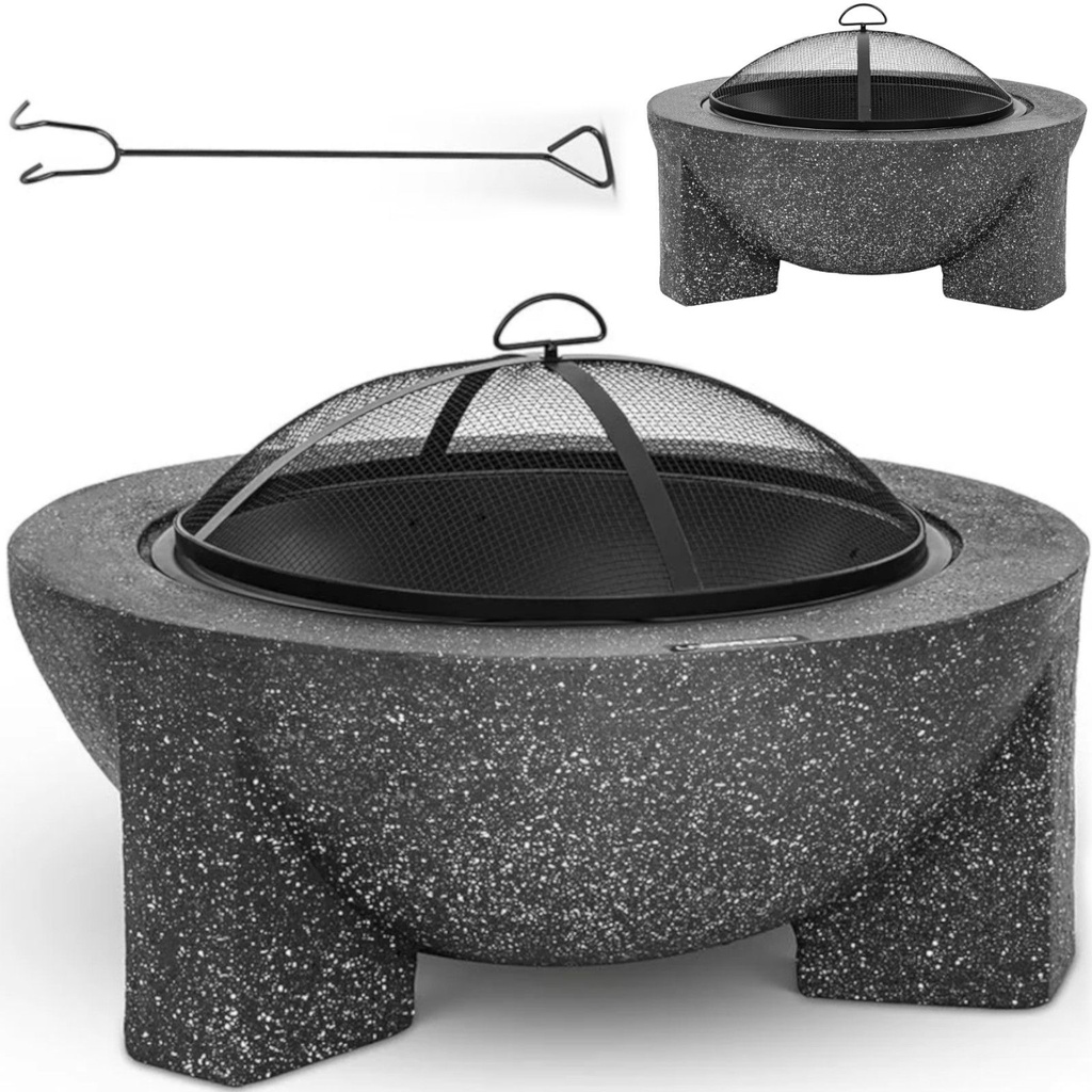 Garden hearth with grate and poker 74 x 74 x 46 cm - dark gray