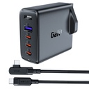 2-in-1 GaN cable and fast charger English plug UK 100W PD 3x USB-C USB black