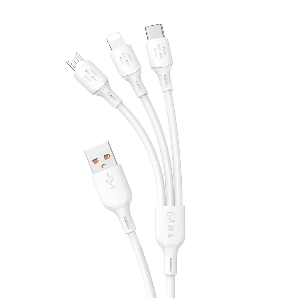 3-in-1 USB-A to USB-C micro USB iPhone Lightning cable 480Mbps 1.2m white