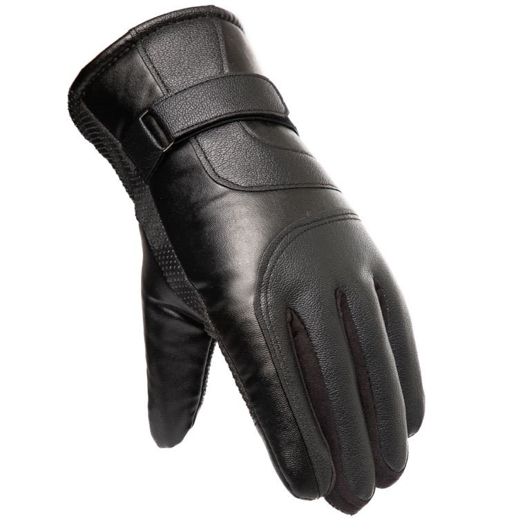 PU leather insulated men's winter phone gloves black