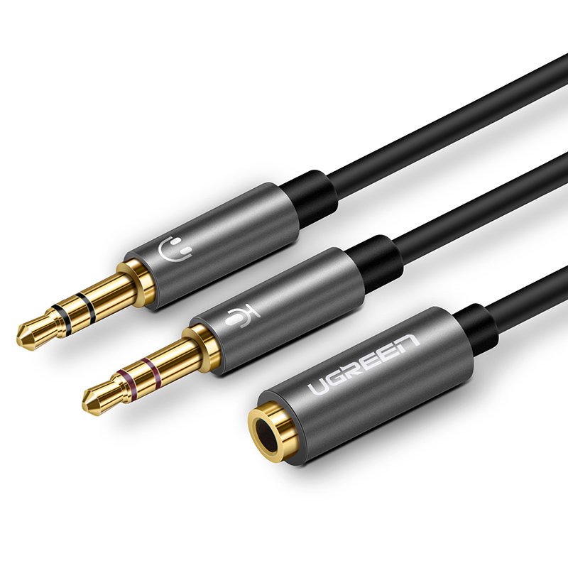 AUX 3,5 mm mini ligzdas adapteris ar mikrofonu un austiņu sadalītāju melns