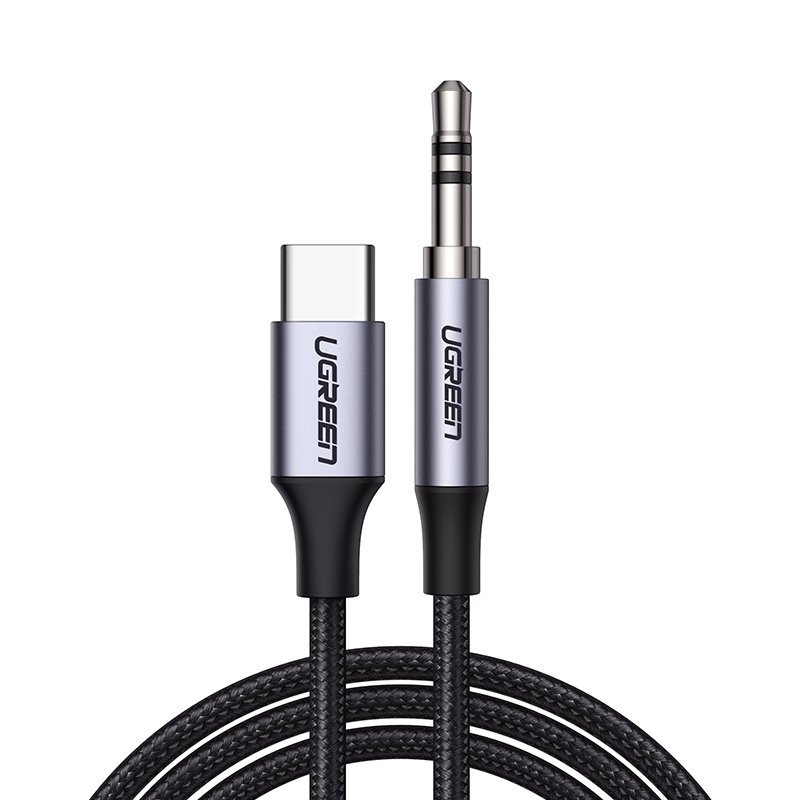 Stereo audio kabelis AUX 3,5 mm mini jack - USB-C planšetdatoram 1m melns