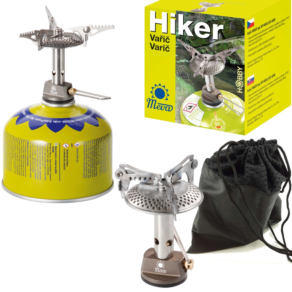Lengviausia turistinė viryklė dujų kasetėms (vožtuvas arba sriegis) HIKER 70 gramų 2,4 kW