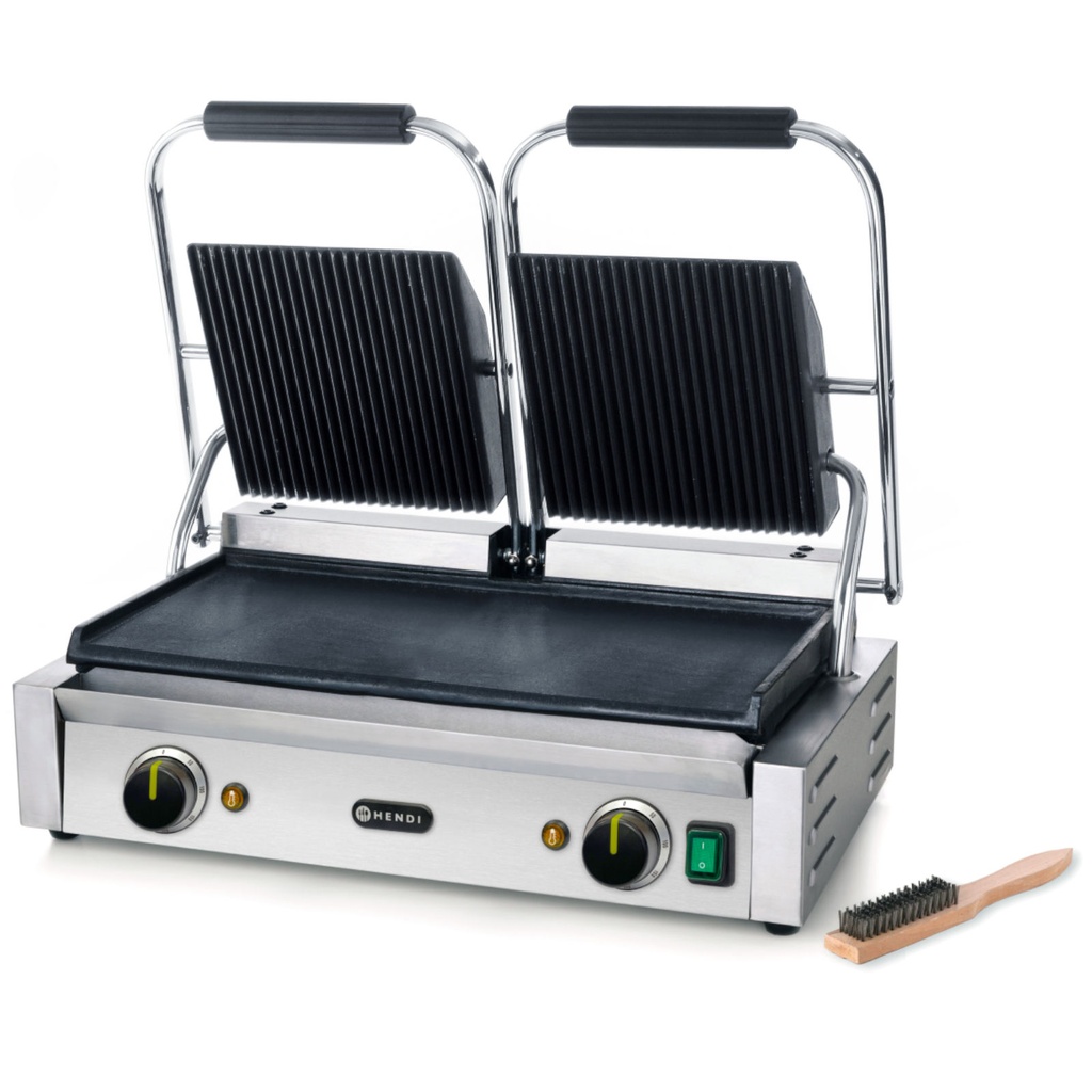 Contact grill fluted top smooth bottom 3600W - Hendi 263808