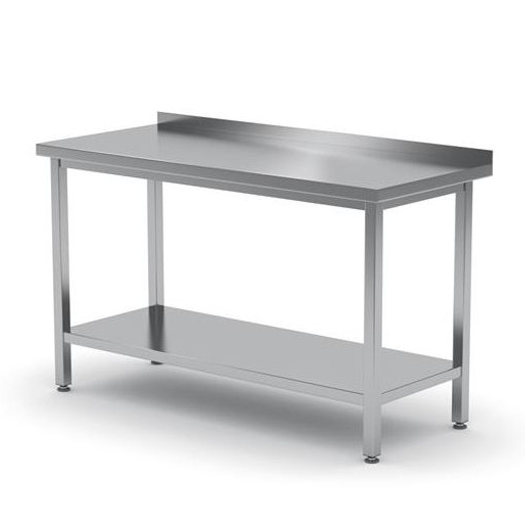 Wall mounted steel kitchen worktop with rim and shelf 160x60cm - Hendi 811498