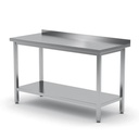 Wall mounted steel kitchen worktop with rim and shelf 180x60cm - Hendi 811504