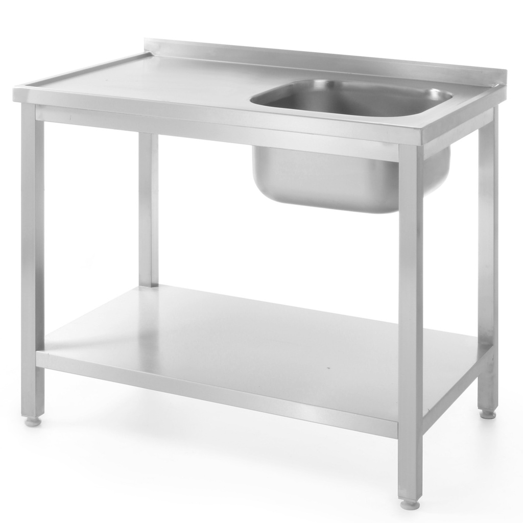 Dishwashing steel worktop table with one sink with shelf 80x60cm RIGHT - Hendi 811863