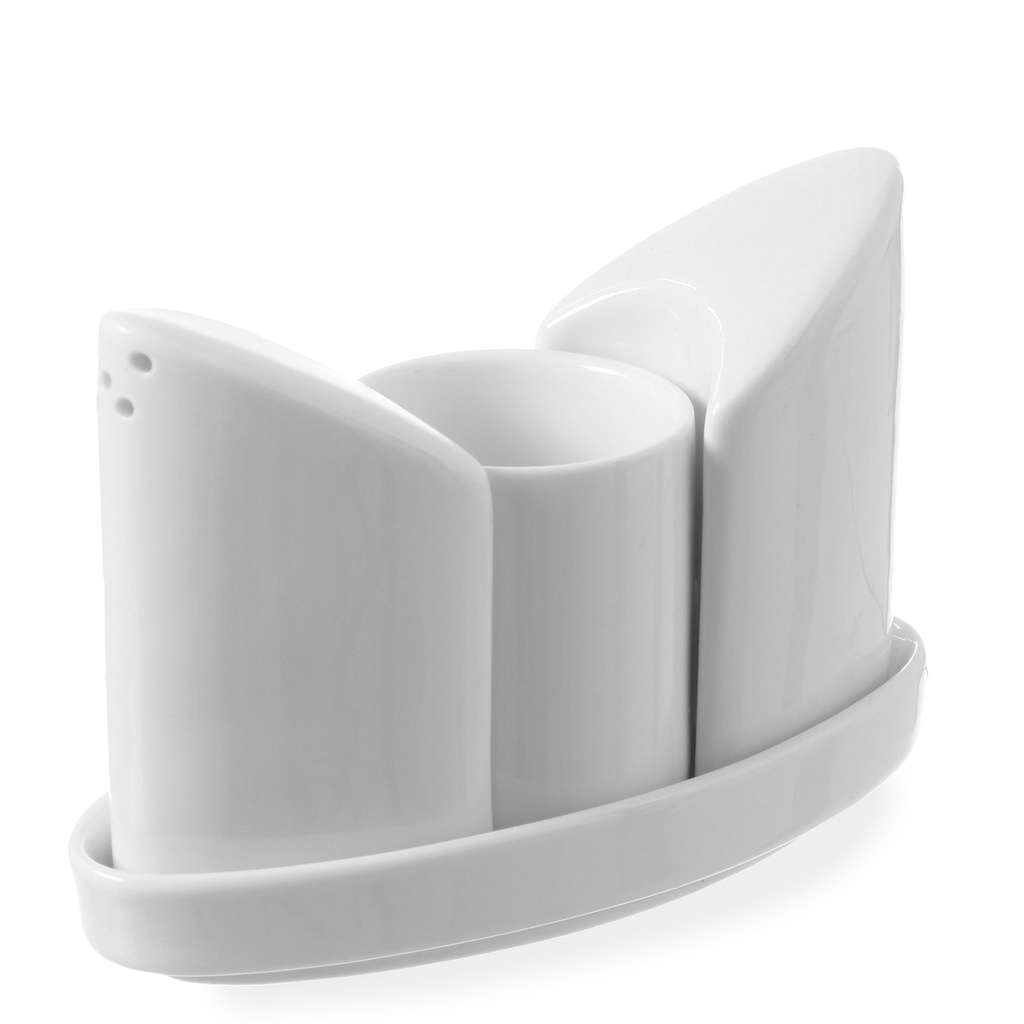 Garšvielu komplekts sāls trauks piparu trauks zobu bakstāmie zobu kociņi balts porcelāns - Hendi 786420