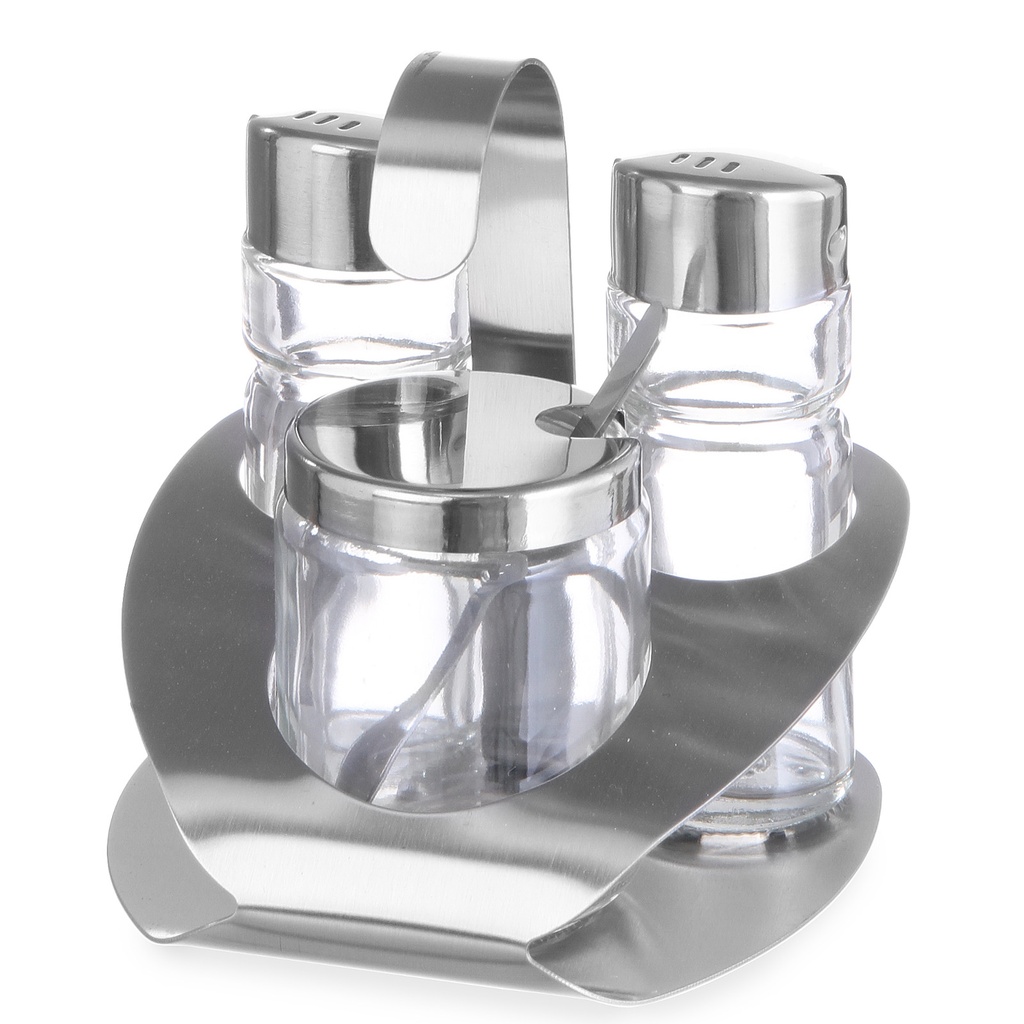 Stainless steel seasoning set salt pepper mustard - Hendi 465332