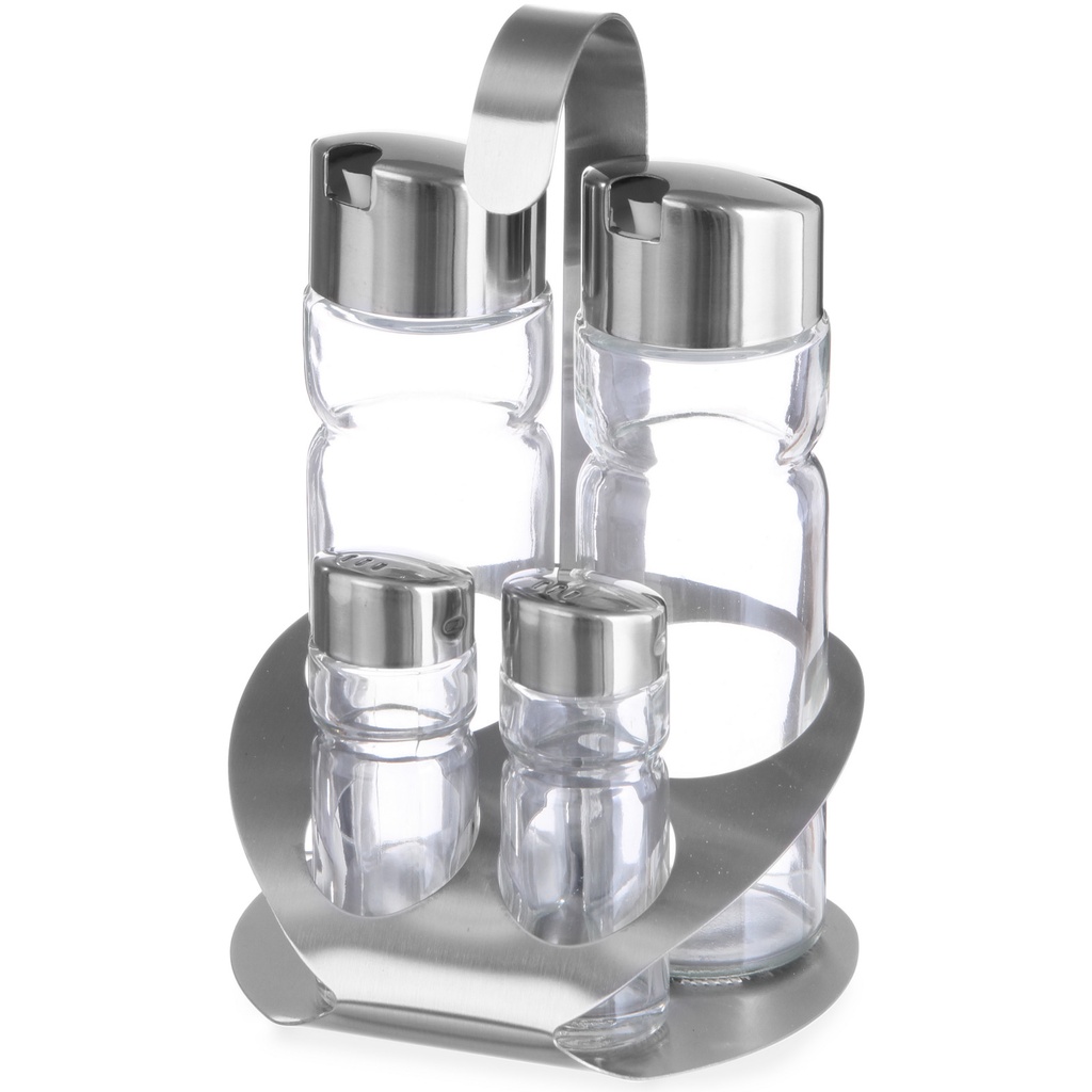 Stainless steel seasoning set salt pepper oil wine vinegar - Hendi 465356