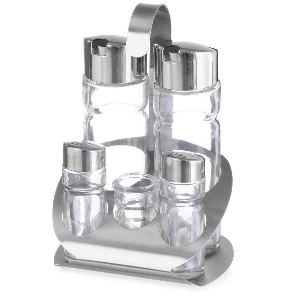 Stainless steel seasoning set salt pepper oil wine vinegar toothpicks - Hendi 465363