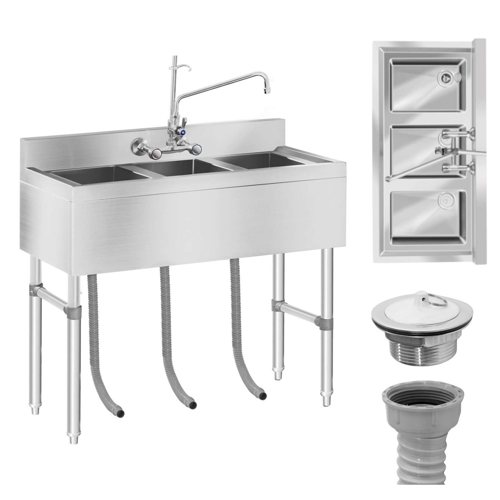 Stainless steel catering sink 3 chamber pool 100x50cm