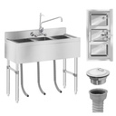 Stainless steel catering sink 3 chamber pool 100x50cm