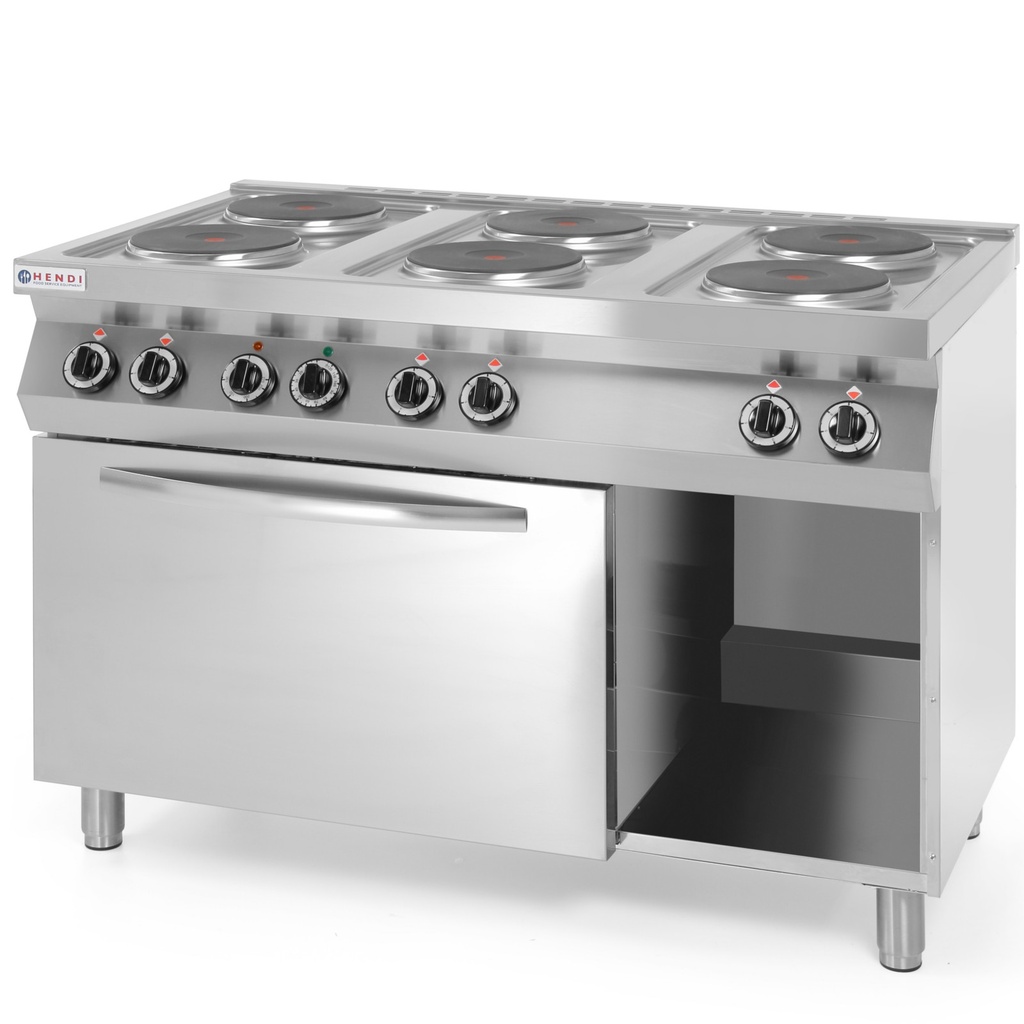 Freestanding electric cooker 6 x 2.6kW with GN1/1 3kW oven 120cm wide