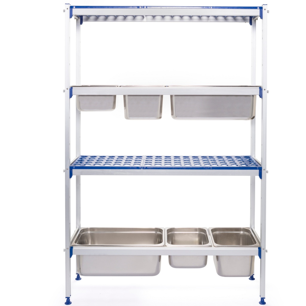 Aliumininis maitinimo įstaigų stelažas GN1/1 konteineriams 112 cm pločio