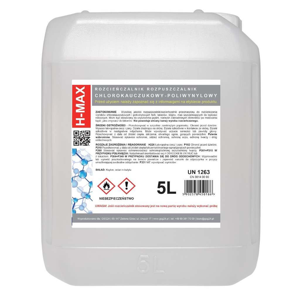 Polyvinyl chloride thinner for paints and varnishes H-MAX 5L