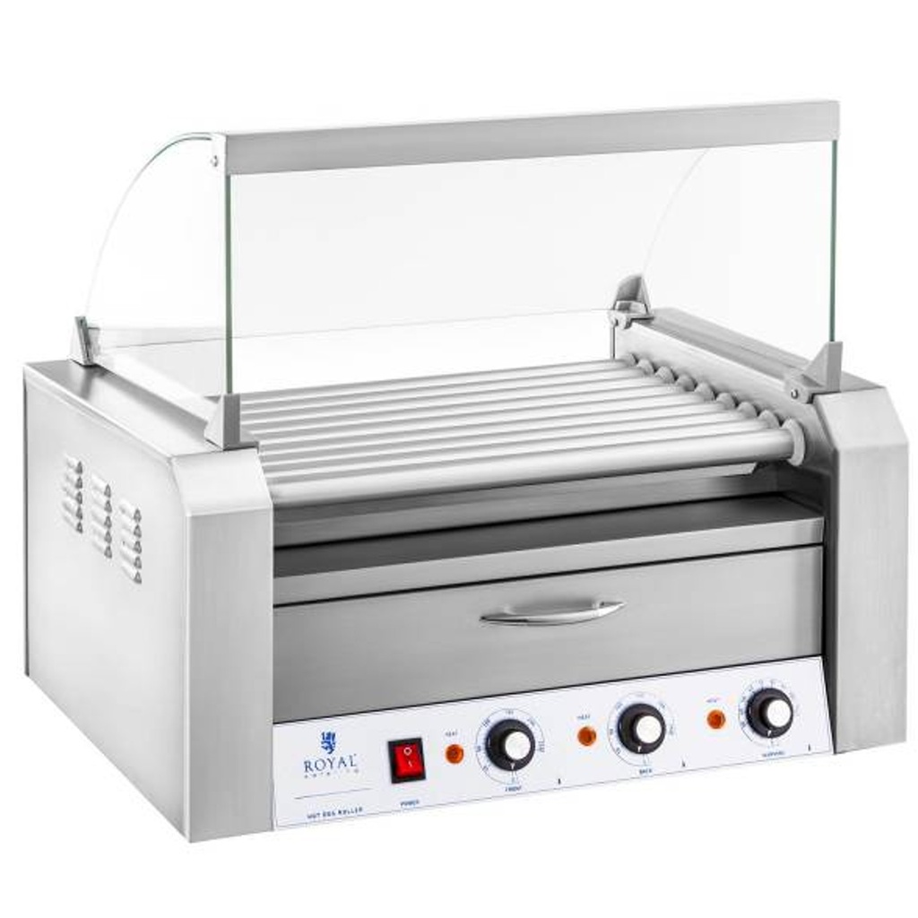 Ritininė kepsninė su dangčiu ir pašildymo stalčiumi 16 "HotDog" dešrelių 2200W 230V "Royal Catering