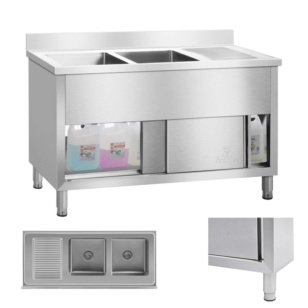 Royal Catering 2-bowl industrial catering sink on a 140cm base