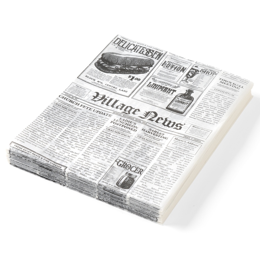 Parchment paper for warm snacks newspaper print 200x250mm 500pcs. Hendi 678121