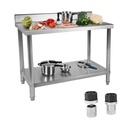 Kitchen worktop table with rim and shelf Stainless steel 120x70cm