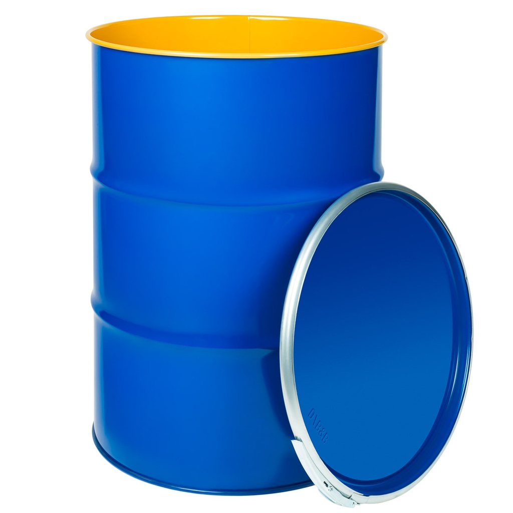 Steel metal barrel OH 212L with grooves removable lid blue lacquered interior