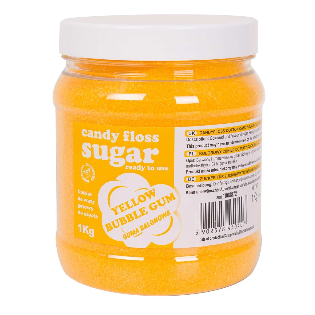 Colorful cotton candy yellow sugar with bubble gum flavor 1kg