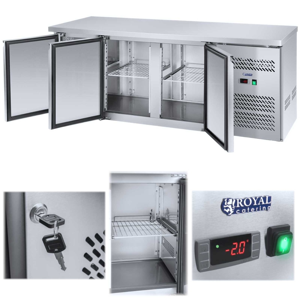 3-door refrigerated table with stainless steel worktop from -2 to 8deg;C 339L