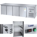 Refrigerated 4-door table with stainless steel worktop from -2 to 8deg;C 450L