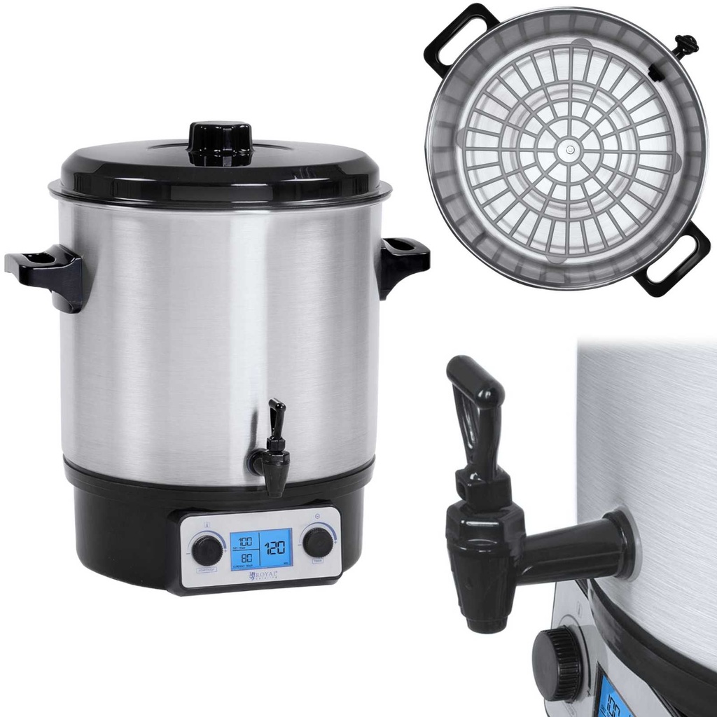 Mulled wine warmer brewer with LCD timer tap stainless steel 2000W 27L