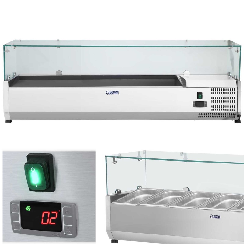 Refrigerated display cabinet with glass cover 5x GN1/3 and 1x GN1/2 150cm
