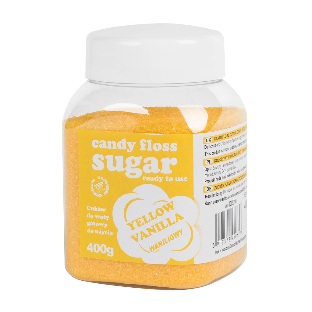 Colored cotton candy yellow sugar with vanilla flavor 400g
