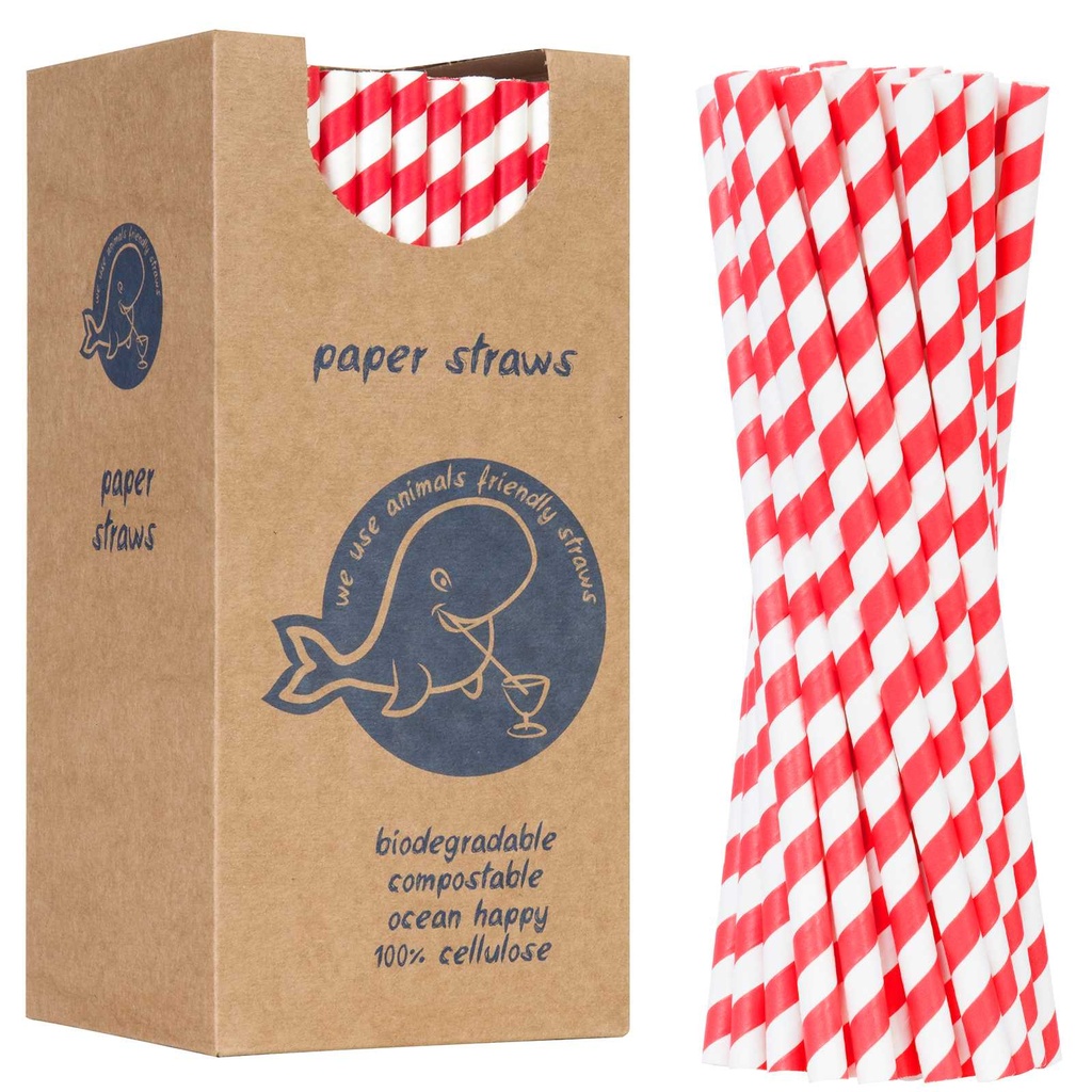 BIO eco-friendly paper straws PAPER STRAWS 6/205mm - white and red 250pcs.