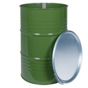 Steel metal barrel OH 212L with grooves removable lid interior painted GREEN