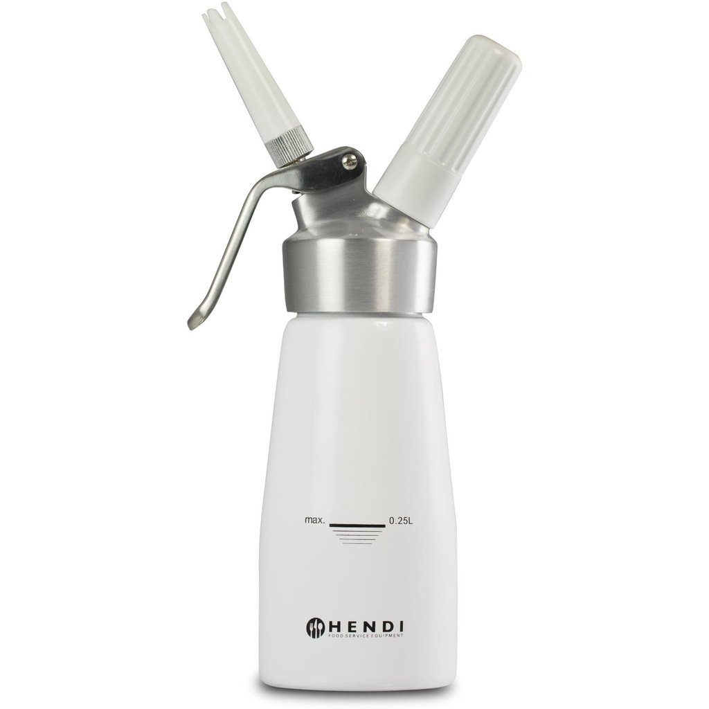 N2O Kitchen Line whipped cream siphon KIT + 3 tips 0.25L - white - HENDI 588031